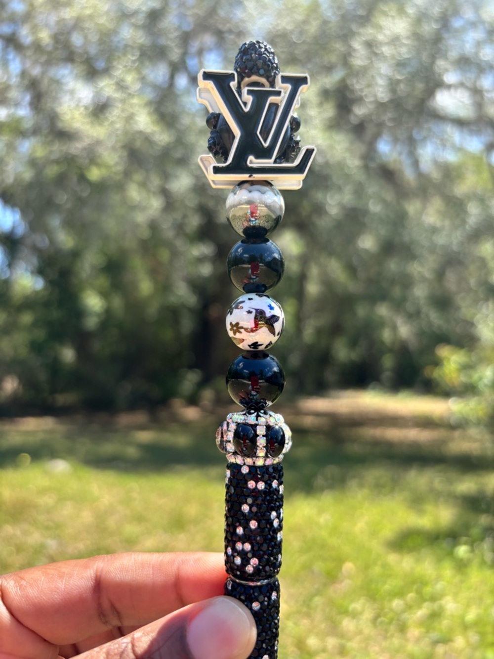 Handcrafted Black and SilverFancy Crystal Beaded Pen with - Picture 2 of 2